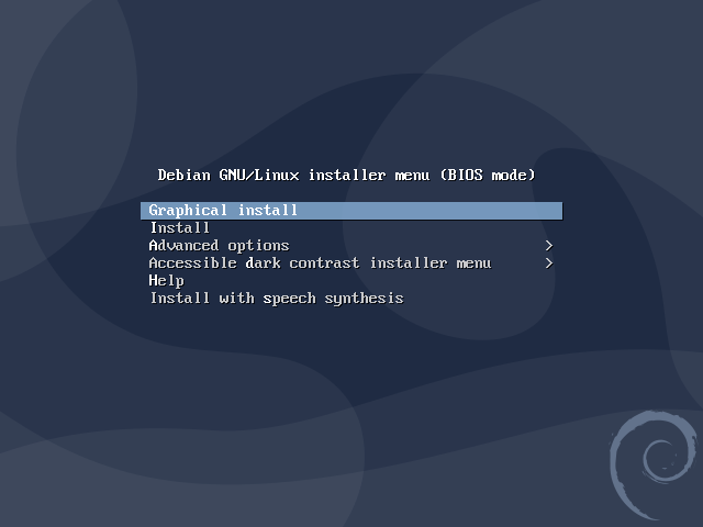 Debian install boot screen