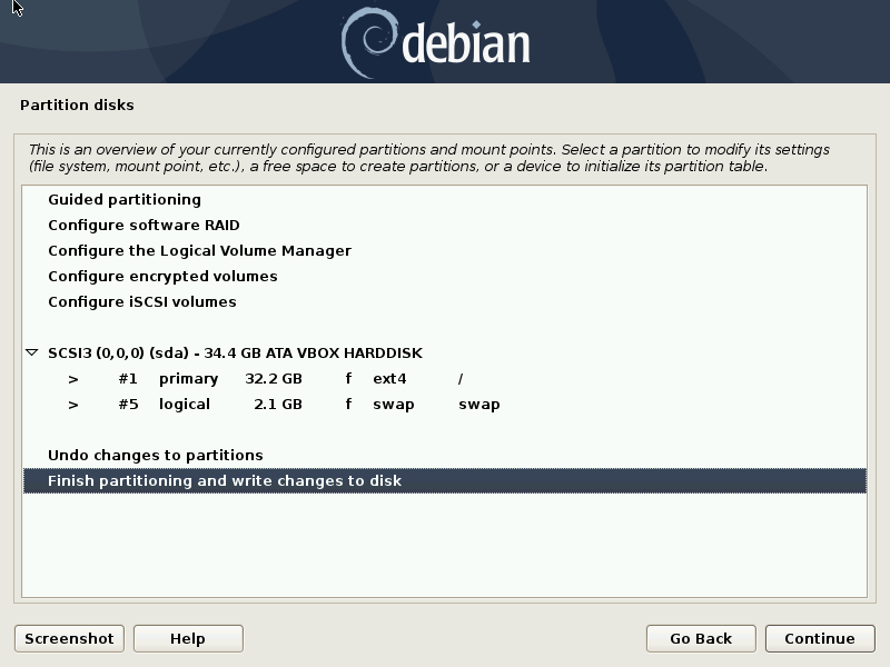 Debian confirm partition screen