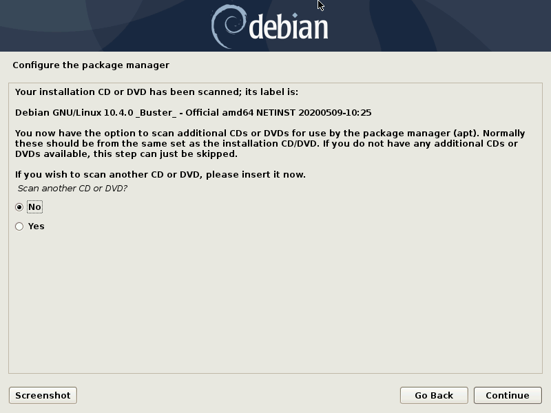 Debian scan another dvd screen