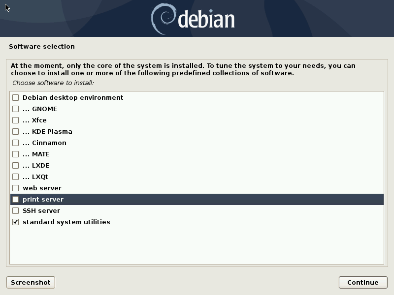 Debian install screen